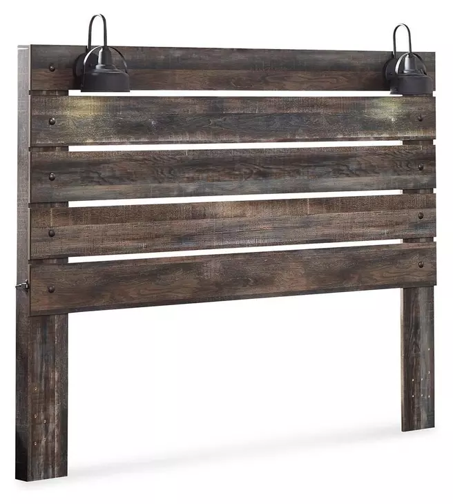 Drystan Brown Rustic King Panel Headboard with LED and USB Charging