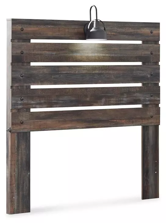 Drystan Brown Rustic Full Panel Headboard with LED and USB Charging