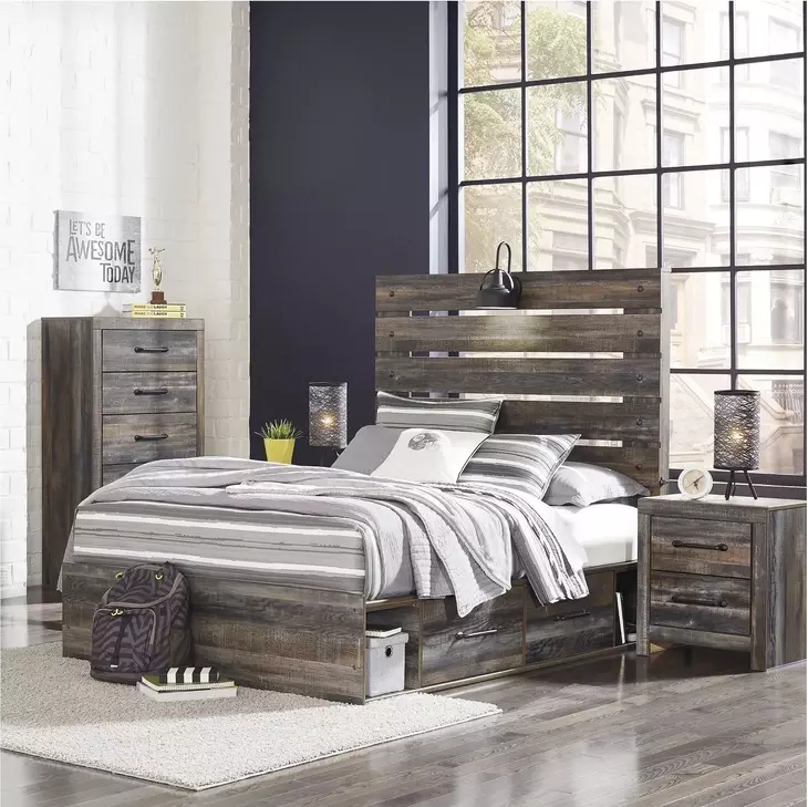 Drystan Full Panel Bed with Dual Side Storage Drawers