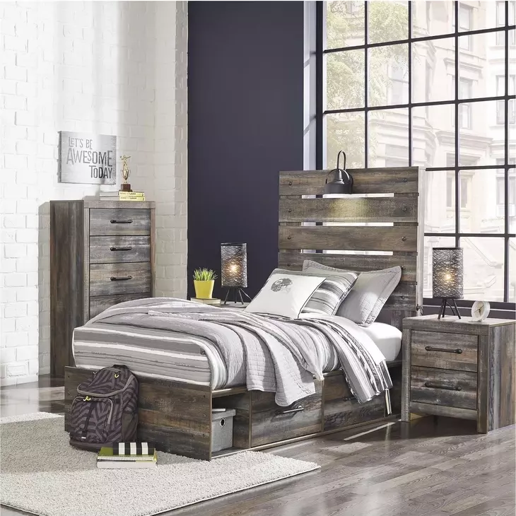 Drystan Twin Panel Bed with Side Storage Drawers