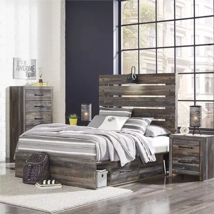 Drystan Full Panel Bed with Side Storage Drawers