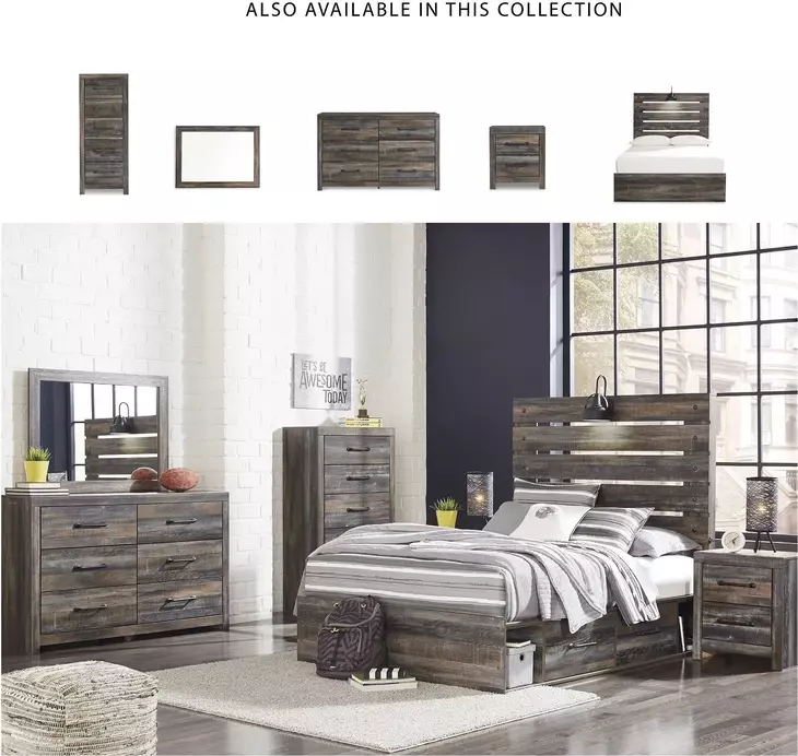 Drystan Full Panel Bed with Side Storage Drawers