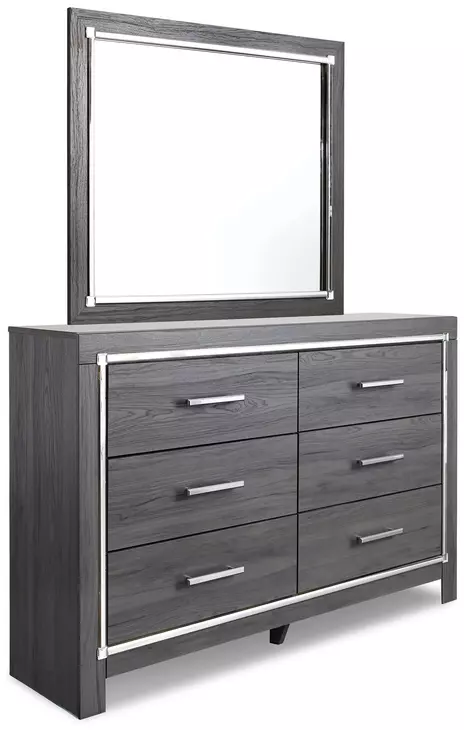 Lodanna Gray 6 Drawer Dresser and Rectangular Mirror