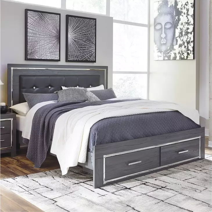 Lodanna Gray King Upholstered Panel Storage Bed