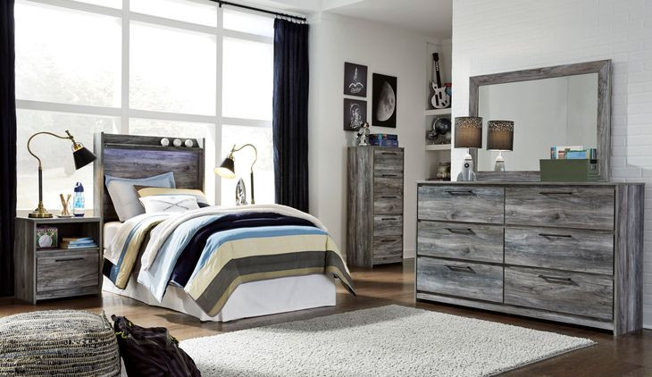 Baystorm Gray 6 Drawer Dresser and Rectangular Mirror