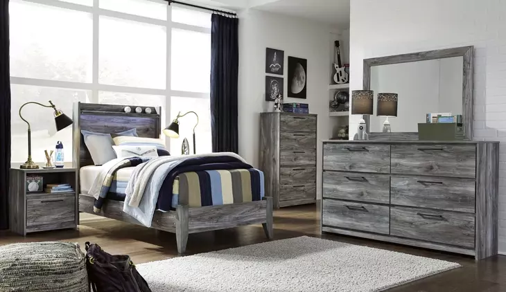 Baystorm Gray Twin Panel Bed with LED