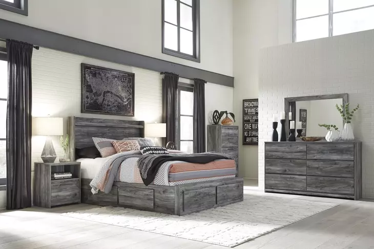 Baystorm Gray Youth Storage Panel Bedroom Set with 4 Drawers and LED