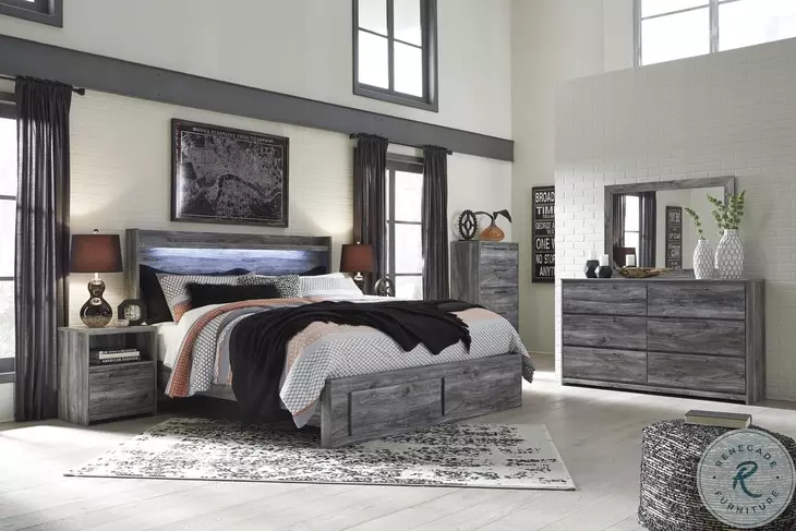 Baystorm Gray King Platform Storage Bed