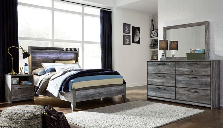 Baystorm Gray Full Panel Bed with LED