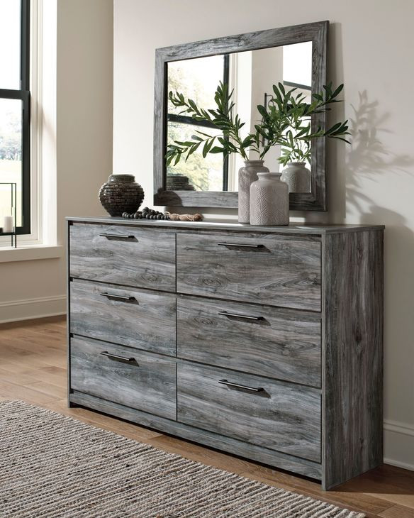 Baystorm Gray 6 Drawer Dresser and Rectangular Mirror