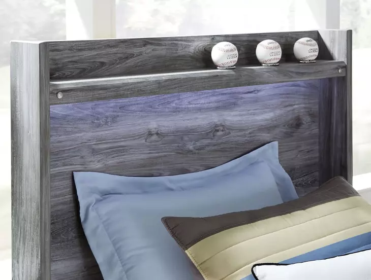 Baystorm Gray Full Storage Panel Bed with 2 Drawers and LED
