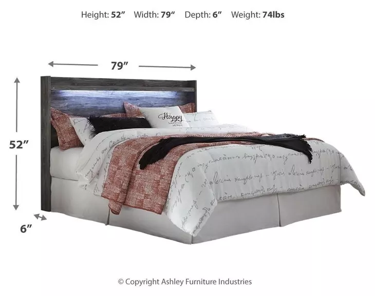 Baystorm Gray King Storage Panel Headboard with LED
