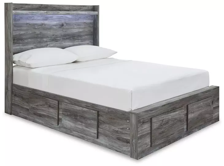 Baystorm Gray Full Storage Panel Bed with 4 Drawers and LED
