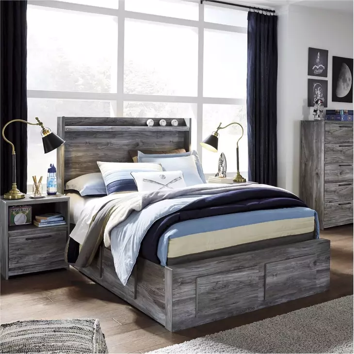 Baystorm Gray Full Double Under Bed Storage Platform Bed