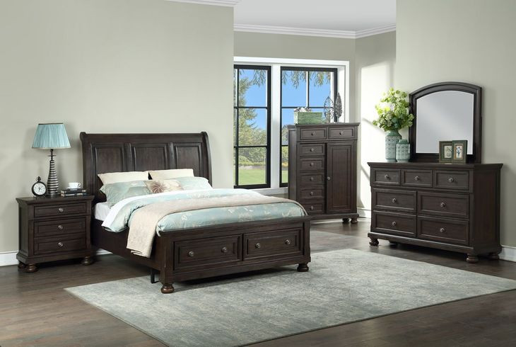 B02255 Brown Queen Sleigh Storage Bed