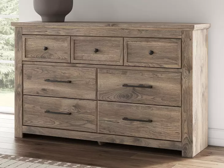 Keithland Brown 7 Drawer Dresser and Rectangular Mirror