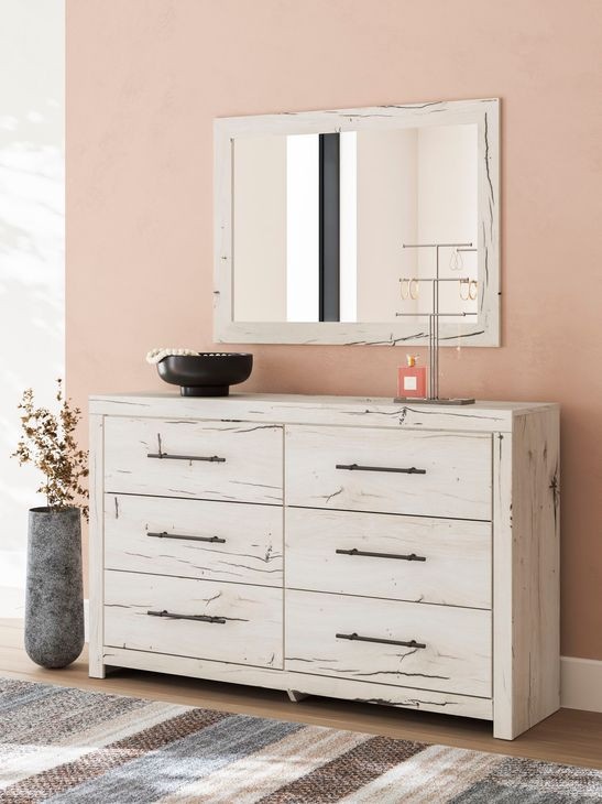Lawroy Light Natural 6 Drawer Dresser and Rectangular Mirror