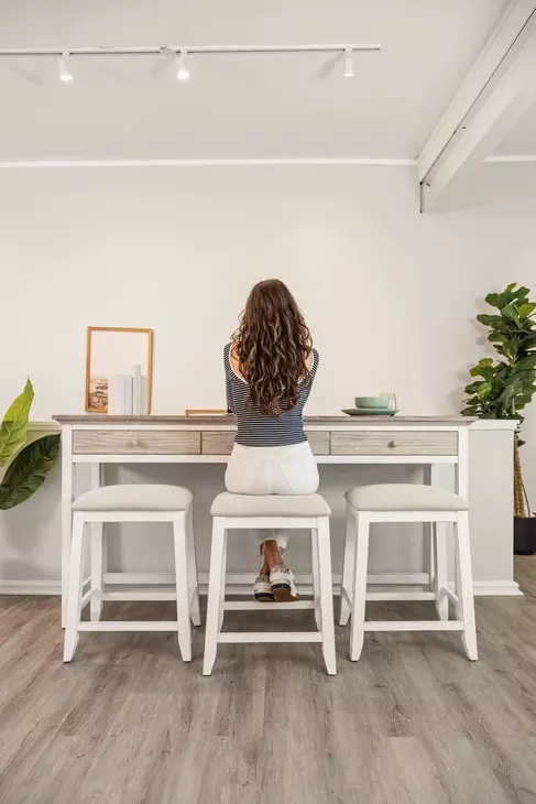 Islamorada Dapple Gray and Blanc Rectangular Console Table with USB Charging