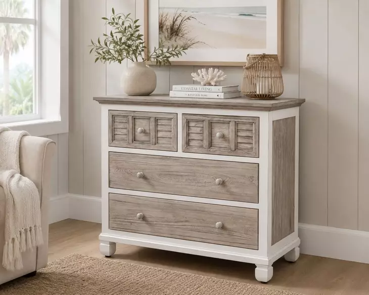 Island Haven Dapple Grey and Blanc 4 Drawer Chest