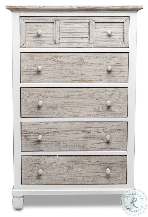 Island Haven Dapple Grey and Blanc 5 Drawer Chest