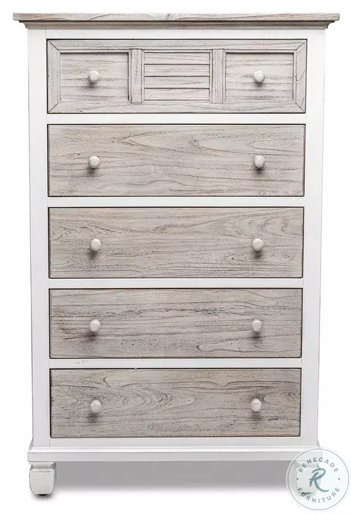 Island Haven Dapple Grey and Blanc 5 Drawer Chest