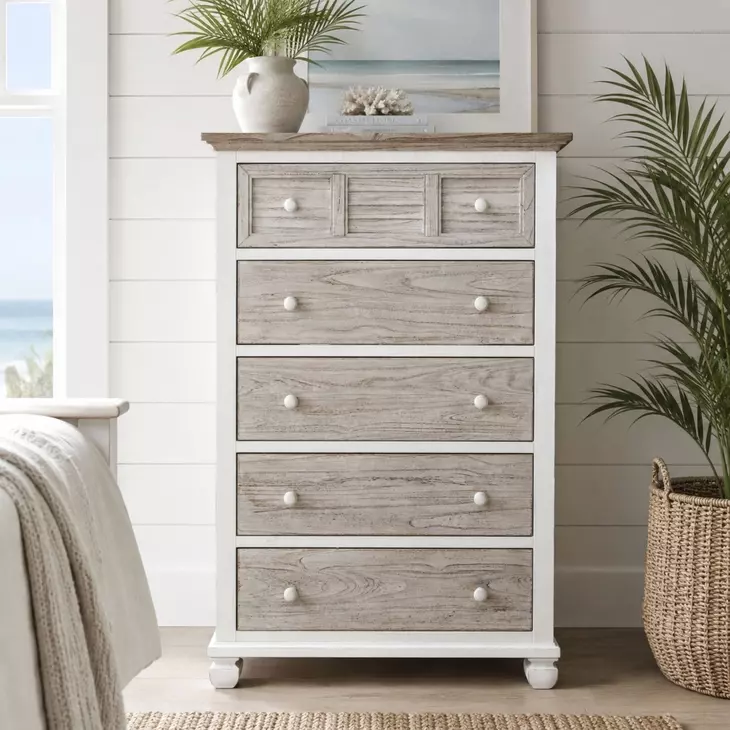 Island Haven Dapple Grey and Blanc 5 Drawer Chest