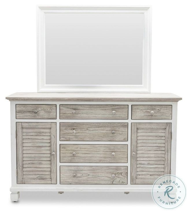 Island Haven Dapple Grey and Blanc 6 Drawer and 2 Door Dresser