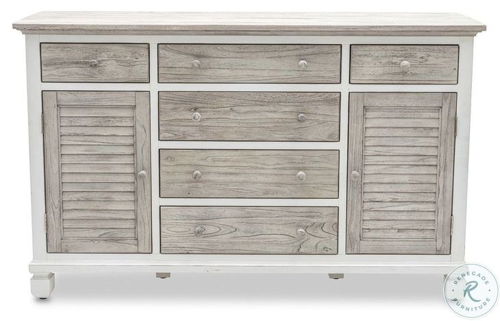 Island Haven Dapple Grey and Blanc 6 Drawer and 2 Door Dresser