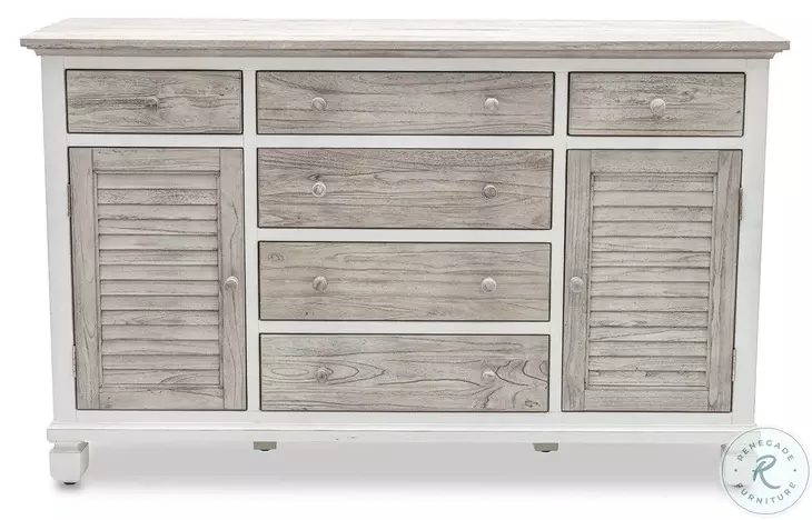 Island Haven Dapple Grey and Blanc 6 Drawer and 2 Door Dresser