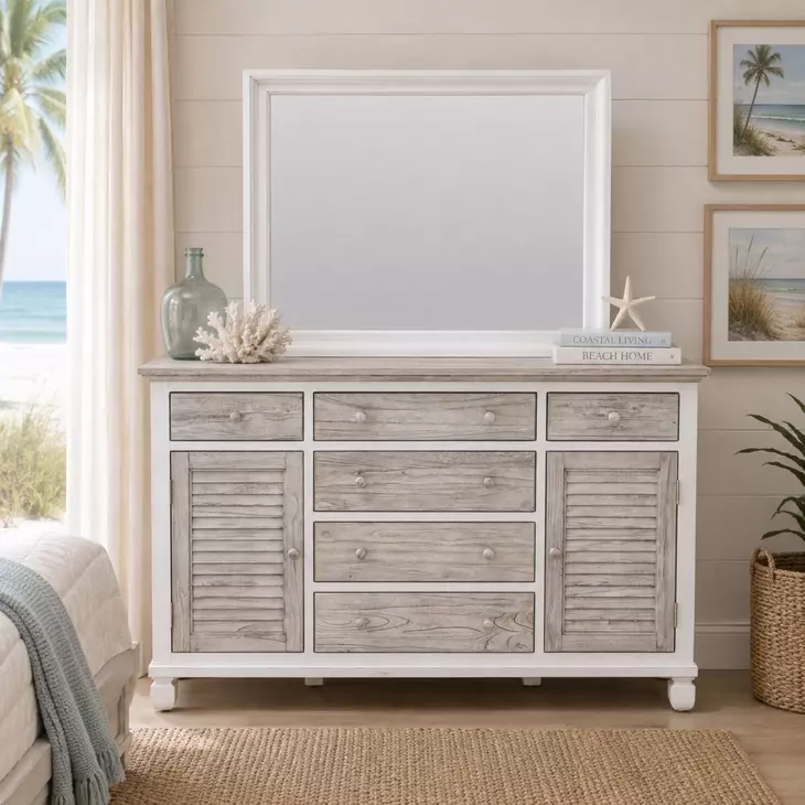 Island Haven White Rectangular Dresser Mirror