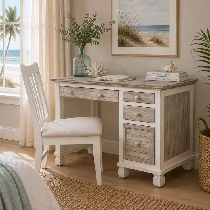 Island Haven Dapple Grey and Blanc 48" Desk and Chair Set