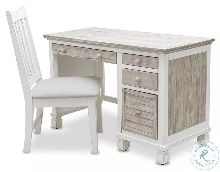 Island Haven Dapple Grey and Blanc 48" Desk and Chair Set