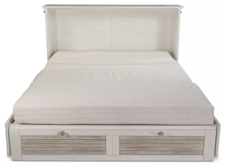 Islamorada Dapple Gray and Blanc Queen Storage Cabinet Bed with Mattress and USB Charging
