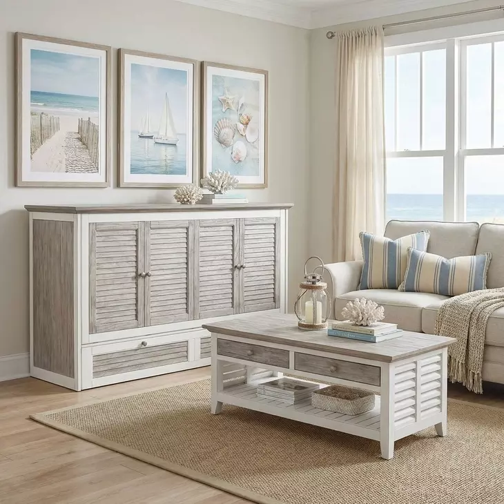 Islamorada Dapple Gray and Blanc Queen Storage Cabinet Bed with Mattress and USB Charging