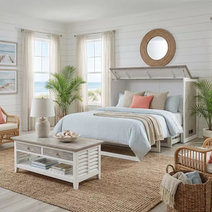Islamorada Dapple Gray and Blanc Queen Storage Cabinet Bed with Mattress and USB Charging