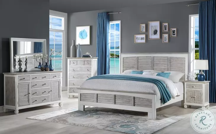 Island Haven Dapple Grey and Blanc 5 Drawer Chest