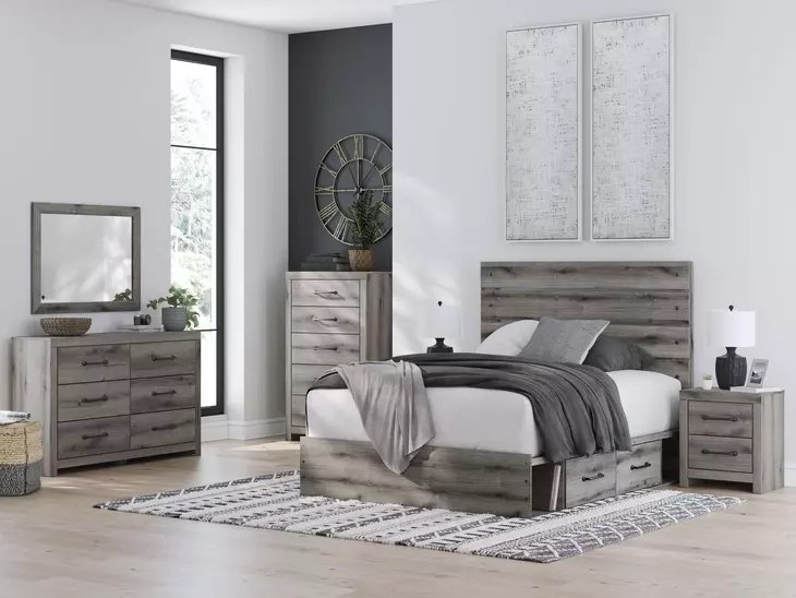 Urbanoore Brown Gray Queen Panel Bed with Storage