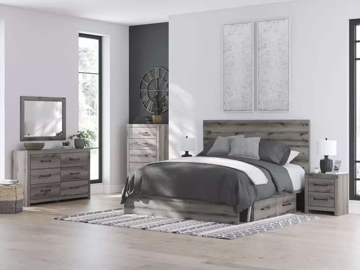 Urbanoore Brown Gray King Panel Bed with Storage