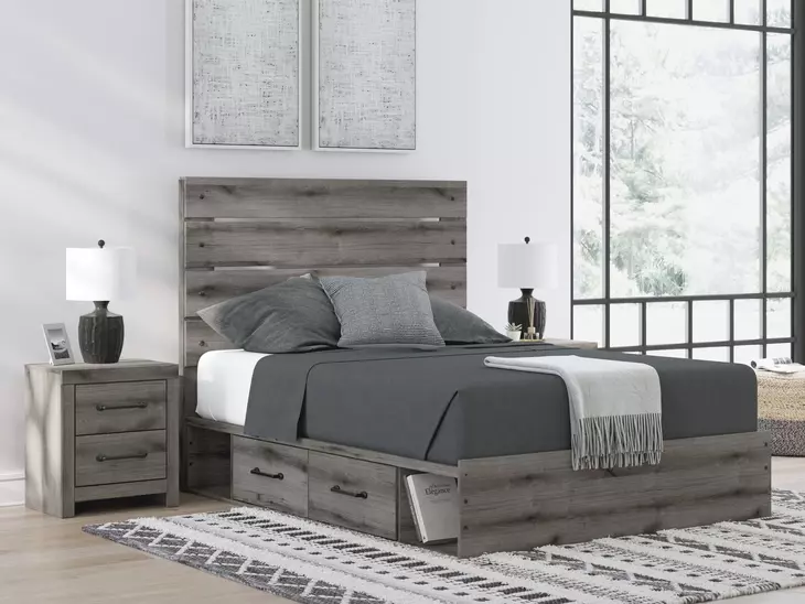 Urbanoore Brown Gray Queen Panel Bed with Storage