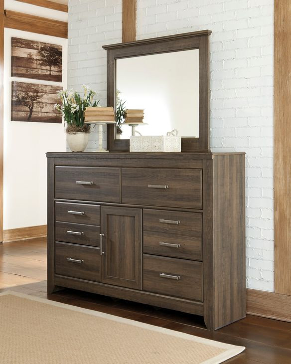 Juararo Dark Brown 6 Drawer Dresser and Rectangular Mirror