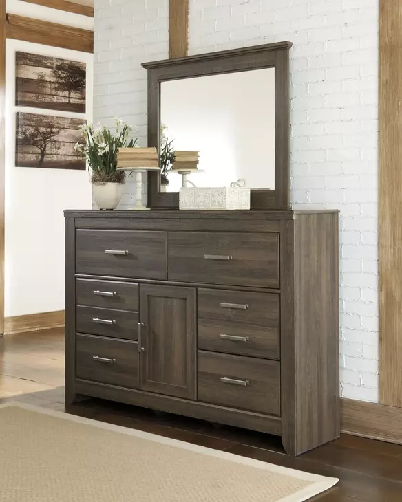 Juararo Dark Brown 6 Drawer Dresser and Rectangular Mirror