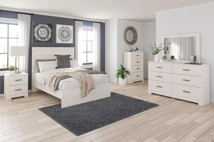 Stelsie White 6 Drawer Dresser and Rectangular Mirror