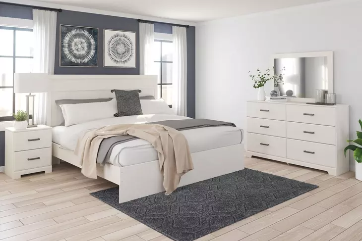Stelsie White 6 Drawer Dresser and Rectangular Mirror