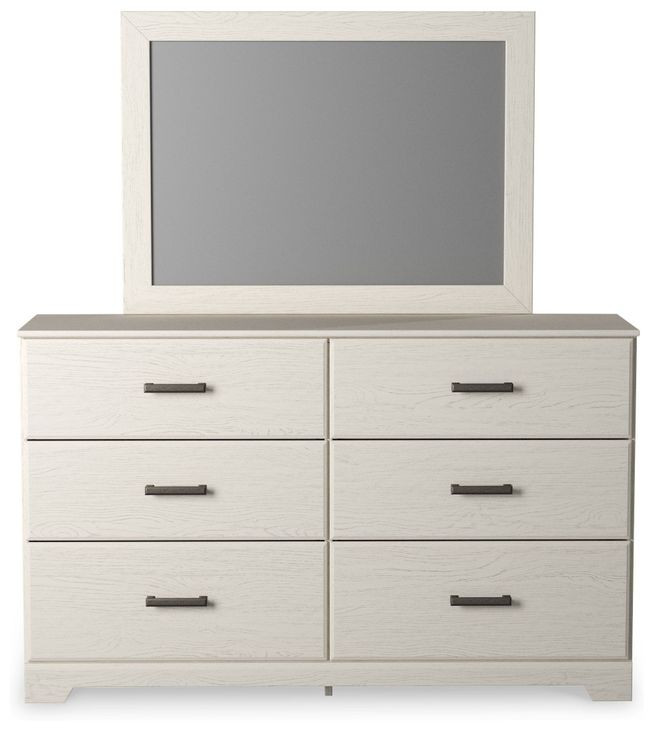 Stelsie White 6 Drawer Dresser and Rectangular Mirror