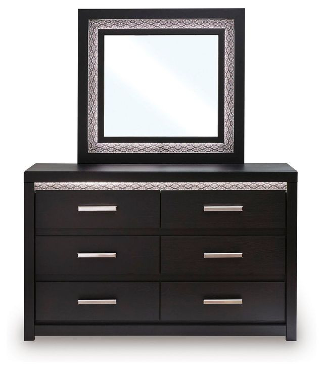 Shoralli Black 6 Drawer Dresser with LED and Rectangular Mirror