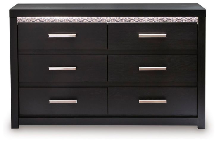 Shoralli Black 6 Drawer Dresser with LED