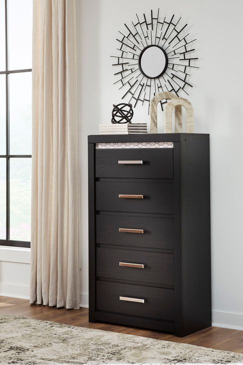 Shoralli Black 5 Drawer Chest with LED