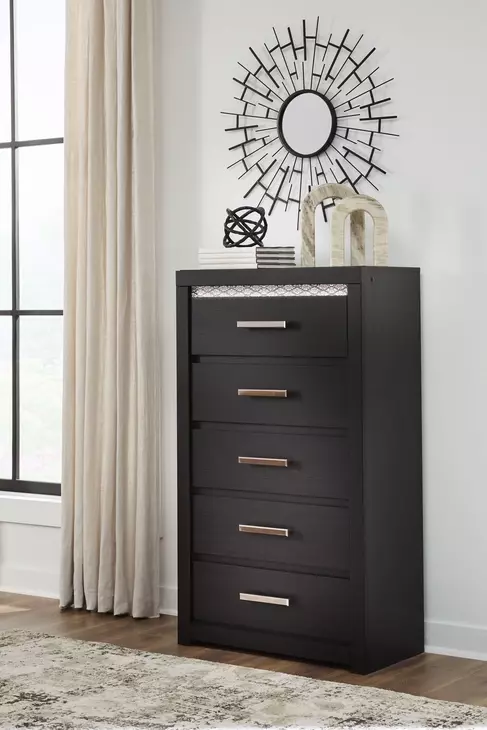 Shoralli Black 5 Drawer Chest with LED