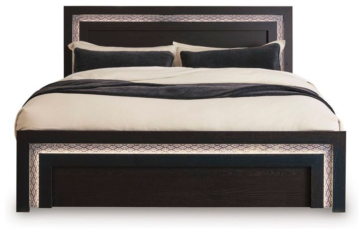 Shoralli Black King Panel Bed with LED