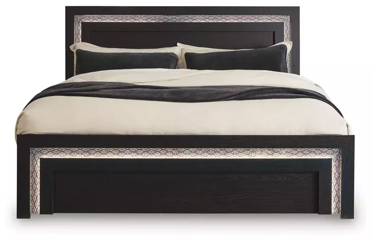 Shoralli Black King Panel Bed with LED